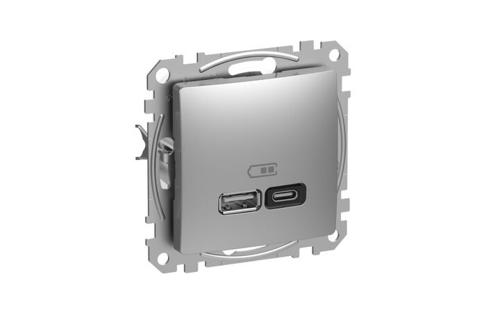 SCHNEIDER Zásuvka Sedna D/E - Dvojitá USB A+C nabíječka 3A 45W, Aluminium