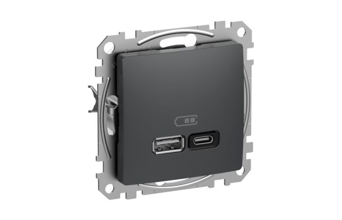 SCHNEIDER Zásuvka Sedna D/E - Dvojitá USB A+C nabíječka 3A 45W, Antacit