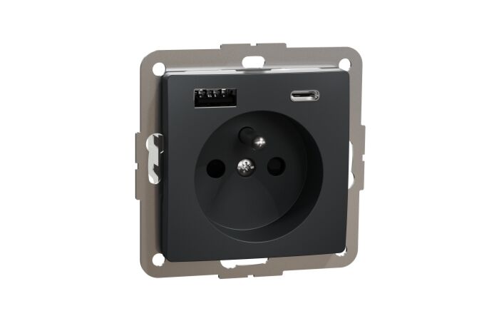 SCHNEIDER Zásuvka s USB nabíječkou, Sedna D/E, 250V, 16A, USB A+C 3,0A, Antracit