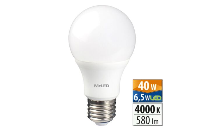 MCLED Žárovka LED 6,5W-40 E27 4000K 180° SELLER