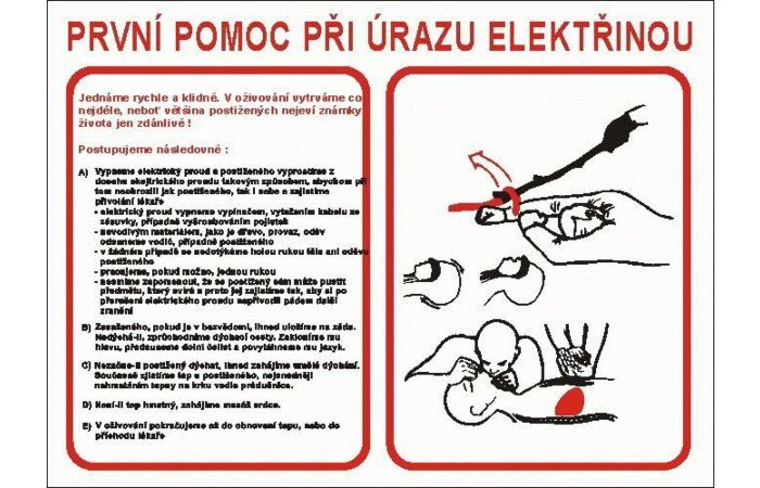CUPRO Tabulka"PRVNÍ POMOC PŘI ÚRAZU EL." A3 P, samolepící