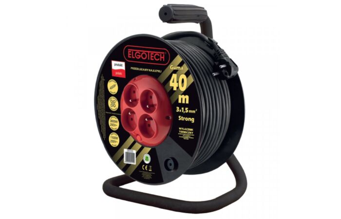ELGOTECH Přívod prodlužovací  25m    zásuvky 4x230V/16A s bubnem IP20 černá (H05RR-F 3x1,5)