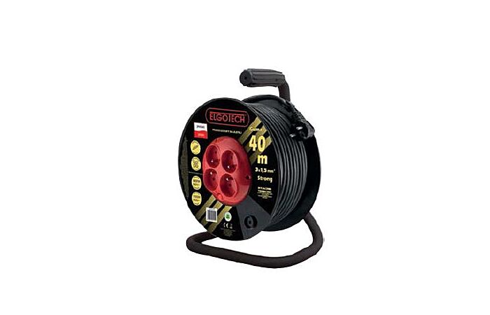 ELGOTECH Přívod prodlužovací  50m  zásuvky 4x230V/16A s bubnem IP20 černá (H05RR-F 3x1,5)