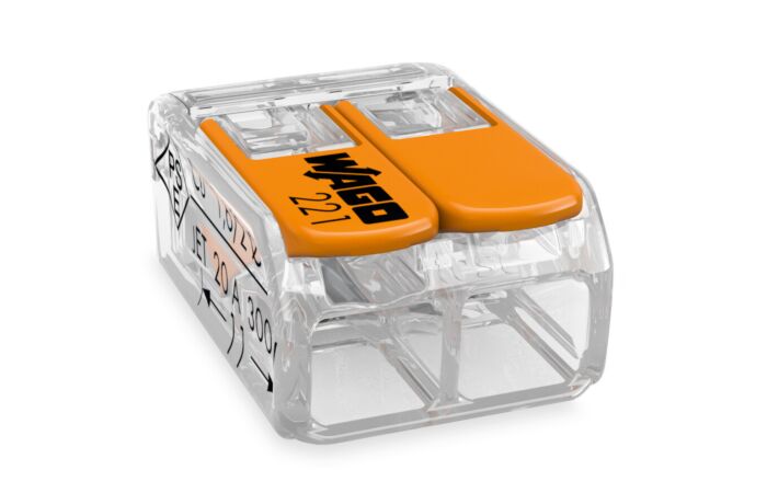 WAGO Svorka krabicová 221-412 páčková spojovací pro všechny druhy vodičů 2 x 4 mm² , oranžová/transparentní