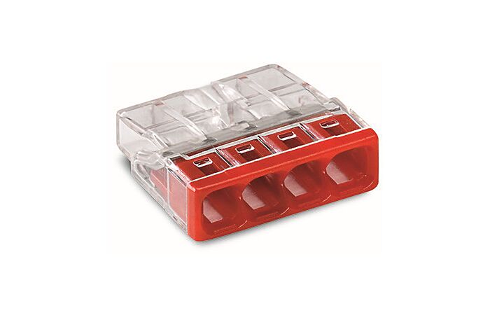 WAGO Svorka 2273-204 instalační PUSH WIRE® krabicová pro plné vodiče, 4 x 2,5 mm² , červená/transparentní