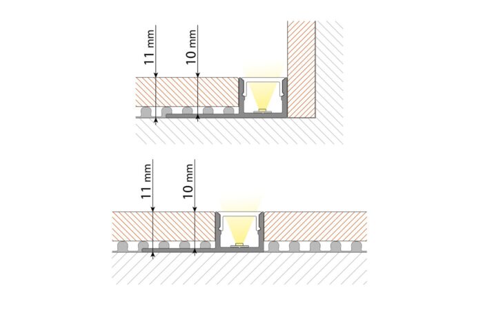 MCLED Profil AL 33x11mm, DP pro obklady a dlažbu, mléčný difuzor, komplet, 1m