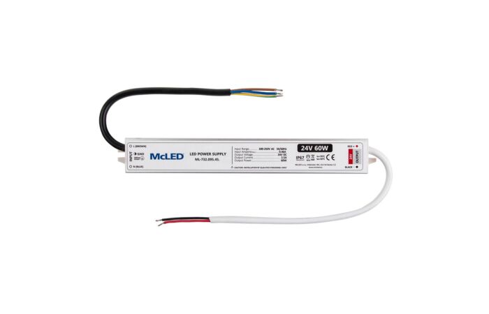 MCLED Zdroj pro LED pásky 60W DC24V/2,5A napájecí IP67 hliníkové provedení