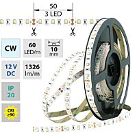 MCLED Pásek LED SMD2835 CW, 60LED/m, 14,4W/m, 1326lm/m, IP20, DC 12V, 10mm, 50m