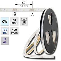 MCLED Pásek LED SMD3528 studenĂ„â€ş bÄ‚Â­lÄ‚Ëť, 60LED/m, IP68, DC 12V, 10mm, 5m