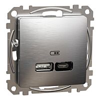 SCHNEIDER Sedna Design & Elements Dvojitá nabíječka USB A+C, 2,4 A, 21 W, Leštěný Hliník