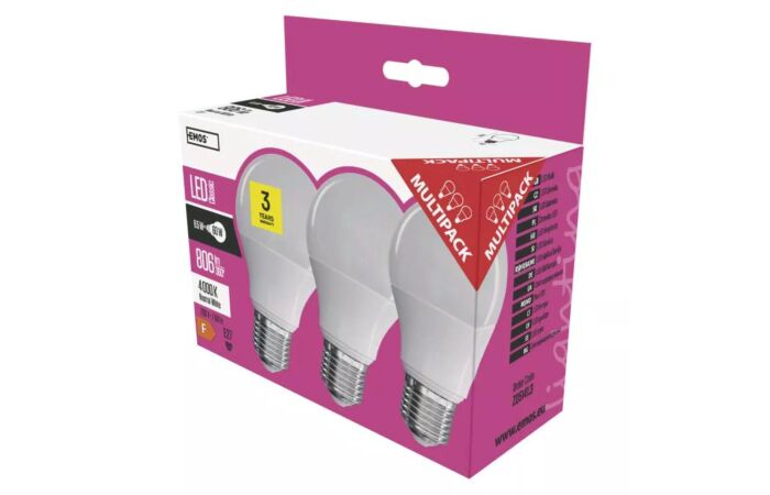 EMOS Žárovka LED 9W-60 E27 4100K 300° (3ks)