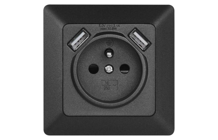 EMOS Zásuvka vestavná A6000.2 1xkulatá 250V/16A + 2xUSB IP20 antracit