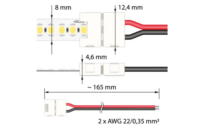 MCLED Konektor jednobarevných LED pásků šíře 8 mm, 2 piny, připojovací, pro 120x3528