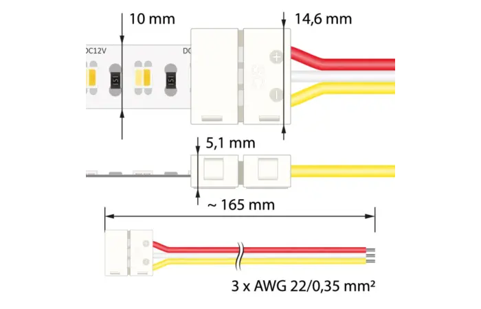 MCLED Konektor double white LED pásků šíře 10mm, 3 piny, připojovací