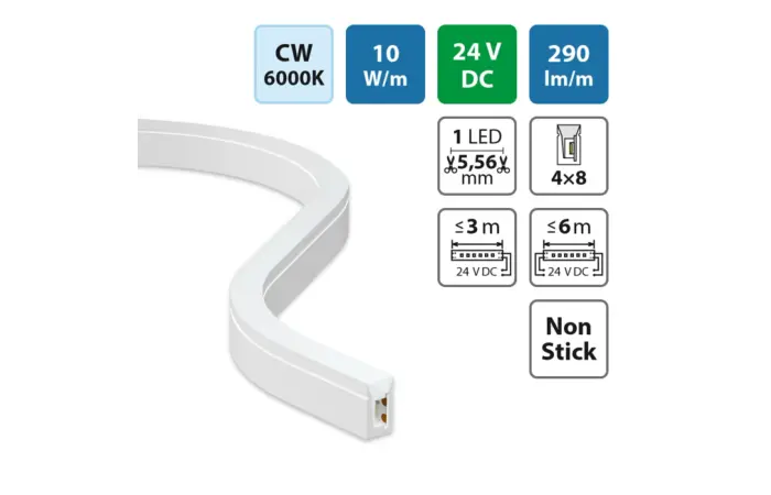 LED Neon 4x8mm SB/W/CV/FC, CW, 10W/m, DC