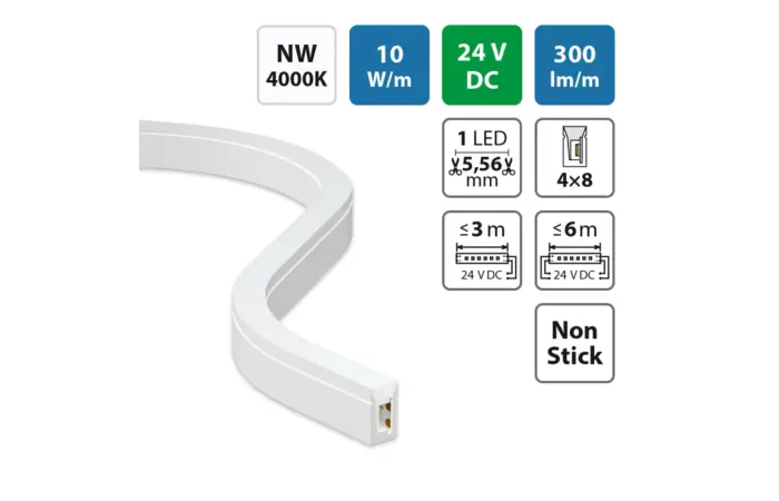 LED Neon 4x8mm SB/W/CV/FC, NW, 10W/m, DC