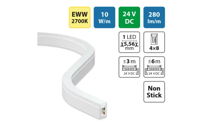 LED Neon 4x8mm SB/W/CV/FC, EWW, 10W/m, D