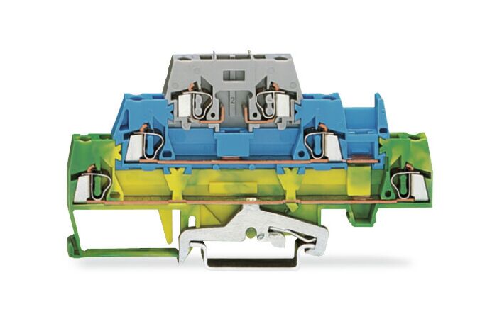 WAGO Svorka 280-510 třípatrová Na DIN lištu 35 × 15 a 35 × 7,5 2,5 mm², zelenožlutá/modrá/šedá