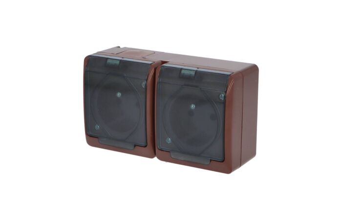 FAMATEL GALATEA Zásuvka 2P+PE 2-násobná vodorovná IP44 hnědá/průhledné víčko