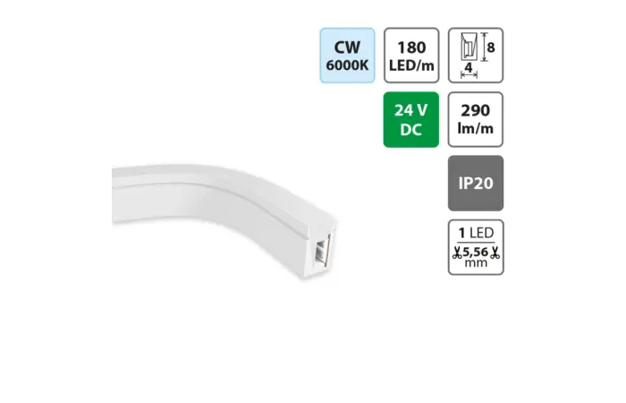 LED Neon 4x8mm SB/W/CV/FC, CW, 10W/m, DC