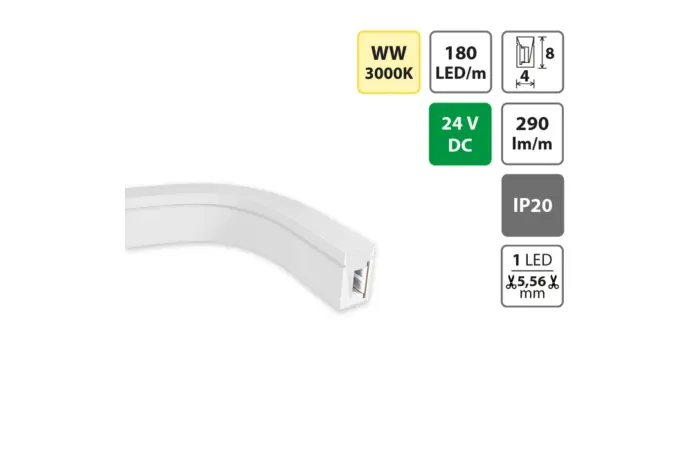 LED Neon 4x8mm SB/W/CV/FC, WW, 10W/m, DC