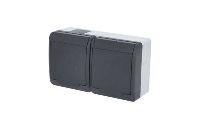 FAMATEL GALATEA Zásuvka 2P+PE 2-násobná vodorovná IP44 antracit