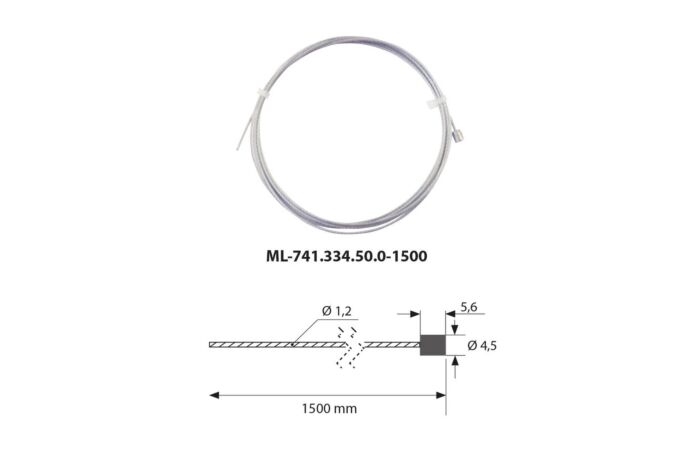 MCLED Závěs lankový 1,2x1500mm ocelové, zakončené válečkem 4,5x5,5mm