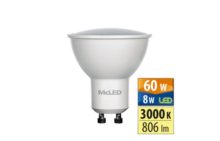 MCLED Žárovka LED 8W-60 GU10 3000K 100°