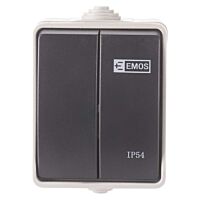 EMOS Vypínač sériový č.5 A1398.1 250V/10A nástěnný 2 tlačítka šedo-černá IP54