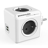 ALLOCACOC Rozbočka PowerCube Original 4 zásuvky 250V/16A + 2 USB porty šedá