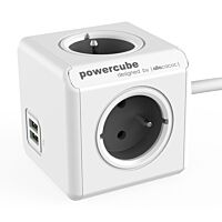 ALLOCACOC Rozbočka PowerCube EXTENDED 3m dlouhý kabel  zásuvka 4x 250V/16A+2 USB porty šedá