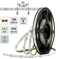 MCLED Pásek LED SMD2216 WW, 180LED/m, 12W/m, 975lm/m, IP20, DC 24V, 8mm, 5m