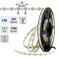 MCLED Pásek LED SMD2216 CW, 300LED/m, 18W/m, DC 24V, 1480lm/m, CRI90, IP20, 8mm, 5m