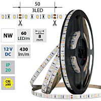MCLED Pásek LED SMD2835 NW, 60LED/m, 4,8W/m, DC 12V, 430lm/m, CRI90, IP20, 8mm, 50m