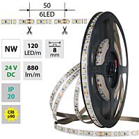 MCLED Pásek LED SMD2835 NW, 120LED/m, 9,6W/m, DC 24V, 880lm/m, CRI90, IP20, 8mm, 50m