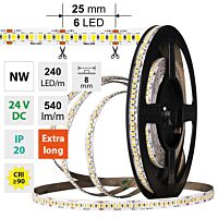 MCLED Pásek LED SMD2835 NW, 240LED/m, 6W/m, DC 24V, 540lm/m, CRI90, IP20, 8mm, 5m