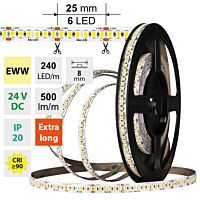 MCLED Pásek LED SMD2835 EWW, 240LED/m, 6W/m, DC 24V, 500lm/m, CRI90, IP20, 8mm, 5m