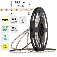 MCLED Pásek LED SMD2216 WW, 238LED/m, 7,2W/m, DC 24V, 660lm/m, CRI90, IP20, 4mm, 5m