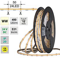 MCLED Pásek LED COB WW, 480LED/m, 5W/m, DC 24V, 531lm/m, CRI90, IP20, 10mm, 50m