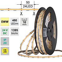 MCLED Pásek LED COB EWW, 480LED/m, 15W/m, DC 24V, 1395lm/m, CRI90, IP20, 10mm, 50m
