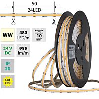 MCLED Pásek LED COB WW, 480LED/m, 10W/m, DC 24V, 985lm/m, CRI90, IP20, 10mm, 5m