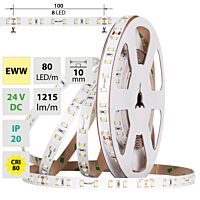 MCLED Pásek LED SMD2835 EWW, 80LED/m, 7,2W/m, DC 24V, 1215lm/m, CRI90, IP20, 10mm, 50m