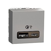 SCHNEIDER Zásuvka Unica - Dvojitý nabíjecí USB konektor A+C 18W, 2.4A, 2M, Aluminium