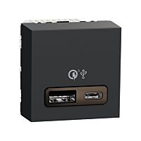 SCHNEIDER Zásuvka Unica - Dvojitý nabíjecí USB konektor A+C 18W, 2.4A, 2M, Antracit