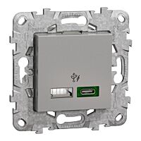 SCHNEIDER Zásuvka Unica Dvojité rychlonabíjecí USB A+C (45W), Aluminium