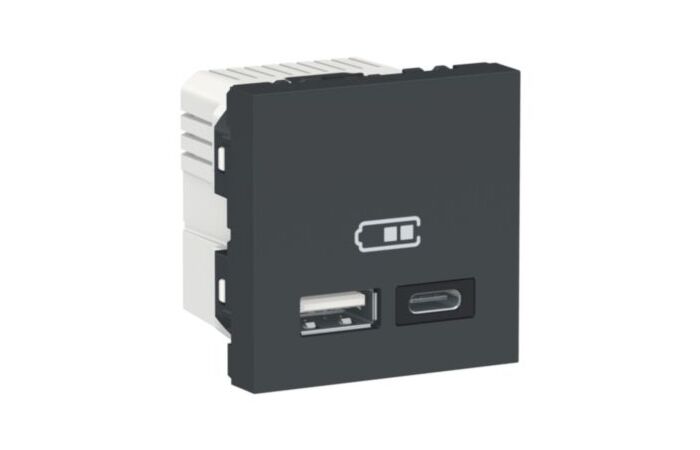SCHNEIDER Zásuvka Unica - Dvojitý nabíjecí USB konektor A+C 2.4A, 2M, Antracit
