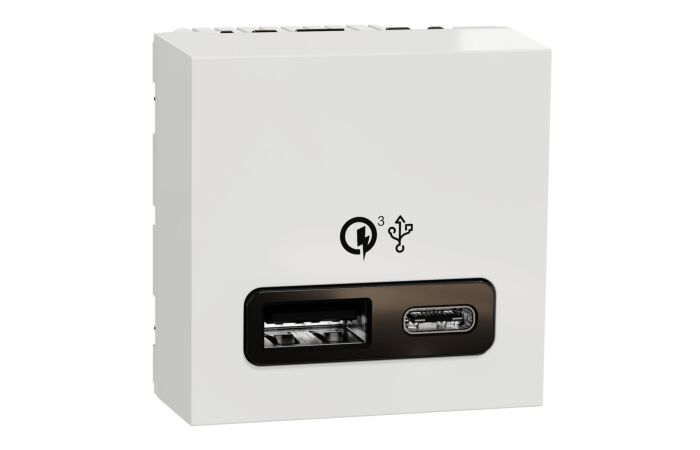 SCHNEIDER Zásuvka Unica - Dvojitý nabíjecí USB konektor A+C 18W, 2.4A, 2M, Bílý