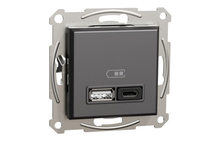 SCHNEIDER Zásuvka Asfora, USB nabíječka 45W typ A+C, Antracit