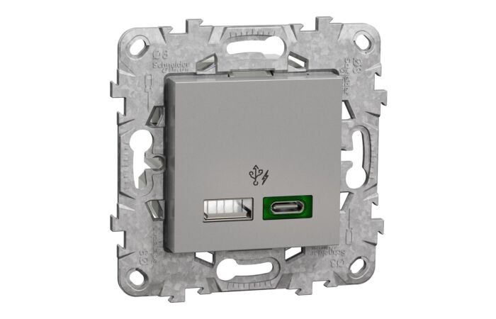 SCHNEIDER Zásuvka Unica Dvojité rychlonabíjecí USB A+C (45W), Aluminium