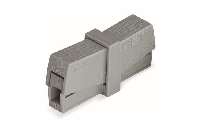 WAGO Svorka 224-201 Servisní Tlačítko na obou stranách Strana svítidla: pro vš. druhy vodičů, šedá